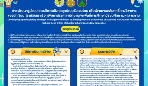 เผยแพร่ผลงานวิชาการ การพัฒนารูปแบบการบริหารเชิงกลยุทธแบบมีส่วนร่วมเพื่อพัฒนาผลสัมฤทธิ์ทางวิชาการของนักเรียน